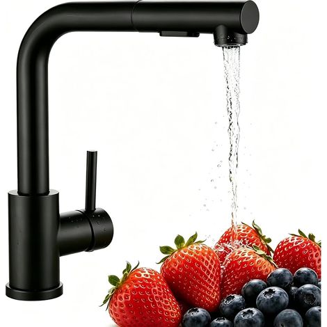 Robinet de cuisine , mitigeur extractible avec haute pression, mitigeur d’évier de cuisine avec douchette, 2 types de jets d’eau, mitigeur cuisine en acier inoxydable, pivotant à 360° (1/5)