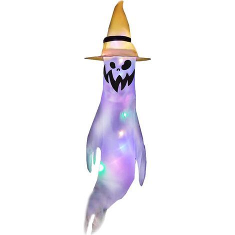 Manches à air fantômes d'Halloween avec guirlandes lumineuses LED - Décorations fantômes suspendues pour Halloween et jardin (1/5)