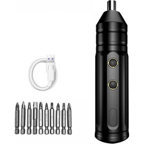 Tournevis électrique, tournevis automatique sans fil rechargeable pour bricolage à domicile, avec embouts, lot de 10 pièces, noir (1/5)