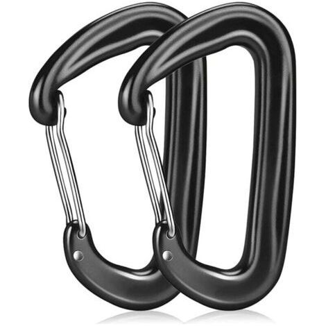 2 Pieces Large Carabiner, Load Capacity 1200kg, Aluminum Alloy Carabiner, Heavy Duty Carabiner for Camping, Hiking, Travel, Fishing - Black (1/3)