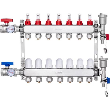 Collecteur Chauffage au Sol 7 Branches Acier Inoxydable SUS304 Débitmètre 0-5 L/min Tubes PEX (1/5)