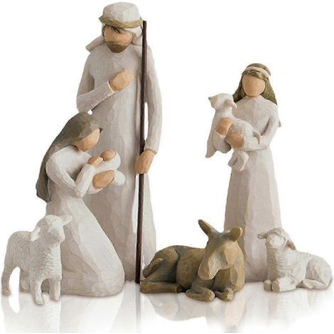 Ensemble de 6 figurines de crèche en osier peintes à la main. en résine. pour la décoration