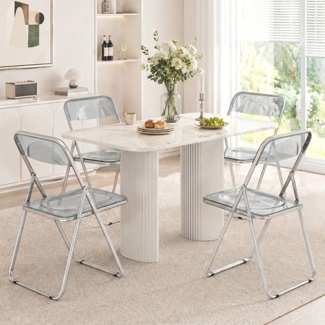 Ensemble de 4 chaises pliantes en acrylique. Transparent. Gris. (1/5)