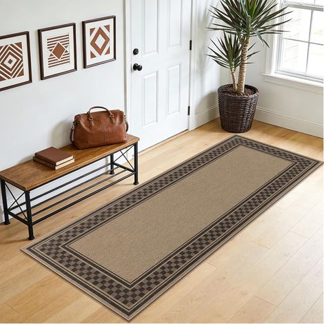 Tapis de couloir - 80 x 150 cm - Aspect jute - Antidérapant - Lavable - Marron Tapis de couloir long pour cuisine, salon, entrée, chambre à coucher, balcon (1/5)