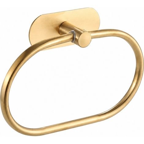 Porte-serviettes ovale en acier inoxydable, sans perçage, sans clous, doré, pour salle de bain (1/5)