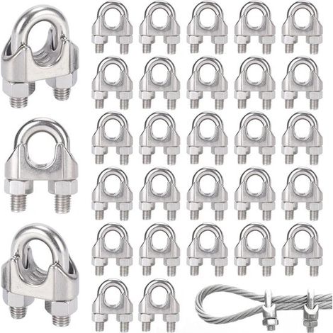 30 pezzi di morsetti per cavi in acciaio inox da 5 mm, morsetti per cavi in acciaio da 5 mm per funi metalliche, tensionamento di stendibiancheria, fissaggio di tettoie (M5) (1/5)