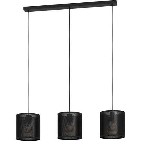 EGLO Hängelampe Manby, Esstisch Pendelleuchte 3-flammig, Industrial Esszimmerlampe aus Metall in Schwarz, Gitter Hängeleuchte mit E27 Fassung
