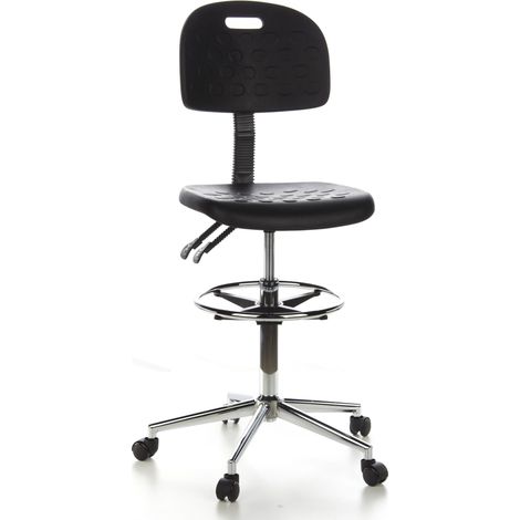Hocker / Drehhocker / Arbeitsstuhl TOP WORK 23 Hartschaum schwarz Chrom hjh OFFICE