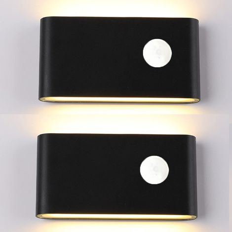 Juego de 2 apliques LED de pared con sensor de movimiento para exteriores, IP65, para jardines, salones y escaleras, 12 W, color negro. (1/5)