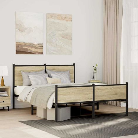 Estructura de cama sin colchón metal roble  150x200 cm
