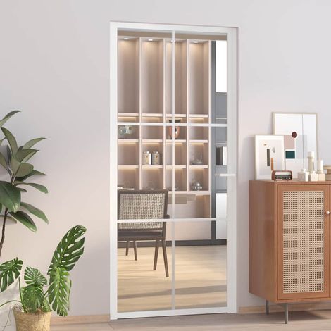 vidaXL Porte en verre 93 x 201,5 cm Aluminium Blanc et Transparent (1/5)