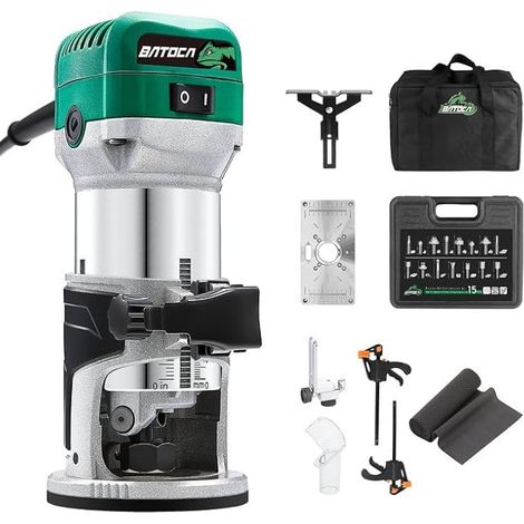 VS601E 1.25 HP Woodworking Edging Mill, 6 Variable Rotation Speed, Electric Router with 15 x 6mm Milling Bits, Router Plate, Pliers (1/5)