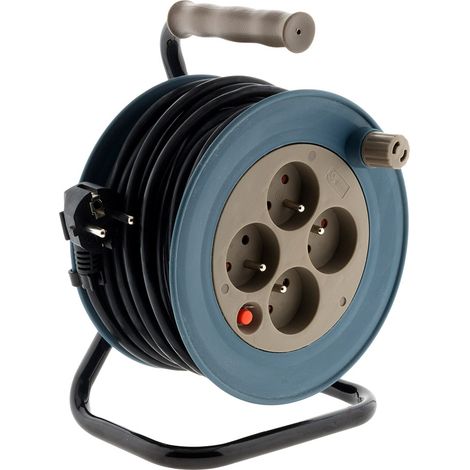 Zenitech – Enrouleur électrique 4 prises 16A 2P+T – Câble H05VV-F 15m 3G1mm² – Coupe-circuit thermique – Puissance 2300W