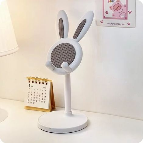 Simpatico supporto per cellulare,supporto per cellulare regolabile a forma di coniglio,supporto da scrivania carino,bianco (1/4)