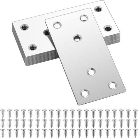 Plaque d'assemblage plate perforée en 20 pièces, plaque plate fixe droite, connecteur d'angle, plaque de connexion de connecteur - argent (40x80 mm) (1/5)