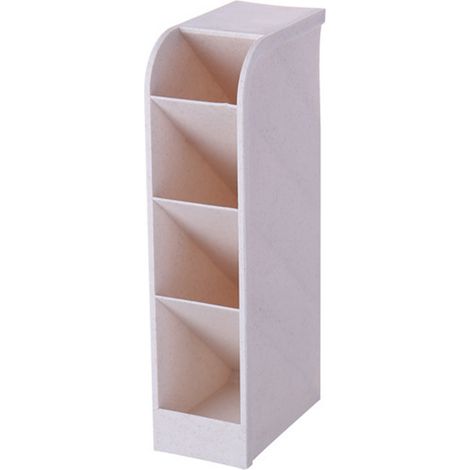Porte-stylo incliné 4 compartiments multifonction en plastique, boîte de rangement pour bureau beige (1/5)