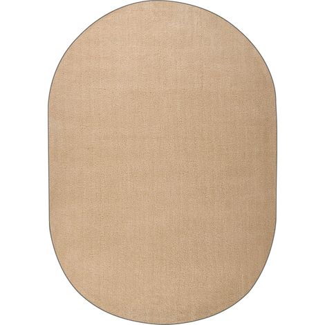 Tappeto moderno in poliestere a pelo lungo, tuftato a macchina, ovale, 160 x 230 cm, beige, Demre