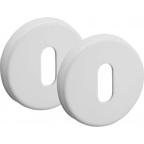 Thirard – Paire de rosaces blanches avec trou de clé – Aluminium fondu laqué blanc – Épaisseur jusqu'à 45 mm – Fixation invisible par vis métal