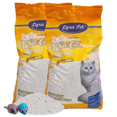 2 x 15 litres de litière pour chat bentonite Lyra Pet® White Cat® parfum poudre pour bébé + 2 souris