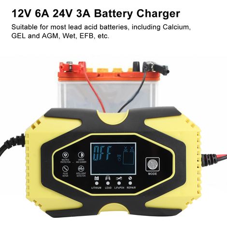 Chargeur de batterie 12 V 6 A / 24 V 3 A pour motos et voitures (norme européenne 100 V-240 V). La marque du fournisseur peut être mentionnée et l'autorisation sera disponible ultérieurement. (1/5)