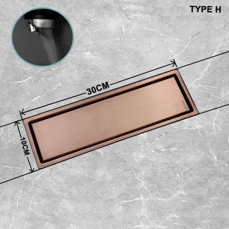 (30x10CM Type H)Floor Drain Brushed Rose Gold Anti-Odor Valve Cover Shower Trap Drains for Kitchen Bathroom Laundry Room Bathroom Accessories
