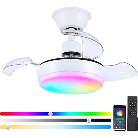Ventilateur de Plafond avec Lumière LED et Télécommande, 60cm Moderne Lustre avec 3 Pales Rétractables/Escamotables, Éclairage RGB Dimmable, 6 Vitesses, Silencieux pour Chambre Salon (1/5)