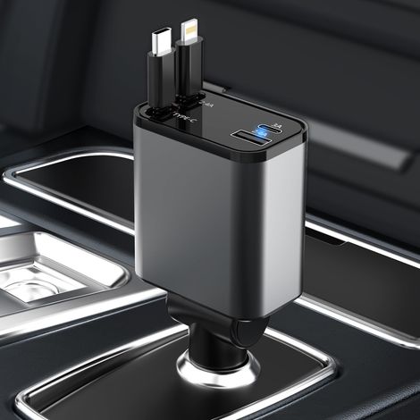 Chargeur de Voiture rétractable 4 en 1 - 31.5 pouces. 66W. compatible la plupart des voitures fonctionnant de - automobile / maison - 4 en 1