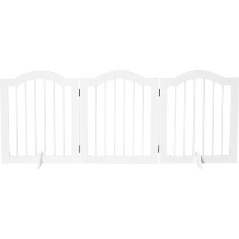 Cancello per cani pieghevole a 3 pannelli con piedi di supporto, MDF e legno bianco (1/5)
