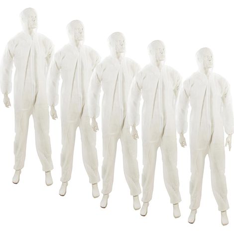Dapetz ® 5 Pack Disposable Coverall Protective Suits Overall Suits with Hood Medium 170cm 67", Elastic Cuffs, Ankles, and Hood, Zip Front Opening for Painting, Cleaning, Safety Workwear, Men, Women (1/5)