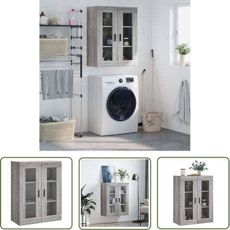 The Living Store Armoire murale sonoma gris 69,5x34x90 cm - Armoire Murale - Meuble De Rangement - Armoire Suspendu - Buffet - Étagère Murale (1/5)