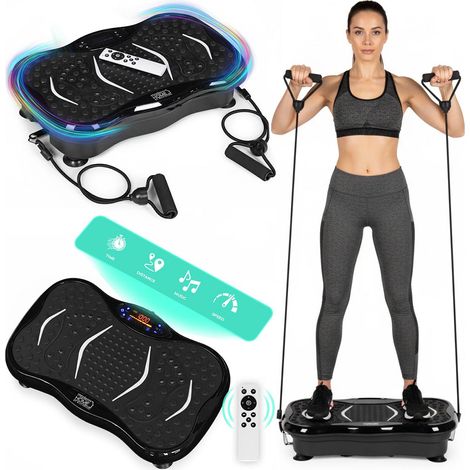 Plateforme de massage vibrante avec télécommande et bandes élastiques, 100 vitesses