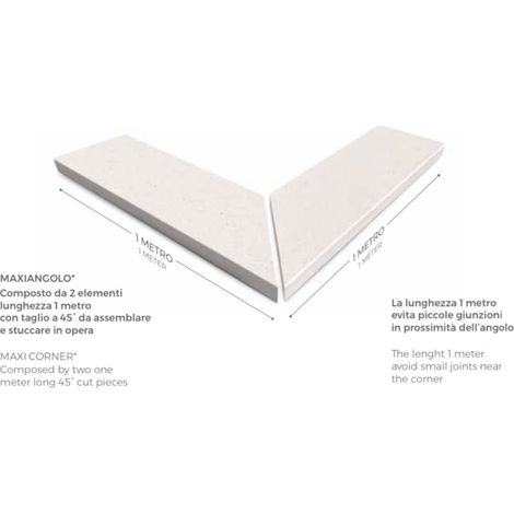 COPRIMURO SIMIL MARMO SQUADRATO MAXI ANGOLO COMPOSTO DA DUE ELEMENTI CM 100 TAGLIO A 45° - Giallo Tufo - size interno 11,5 cm (1/5)