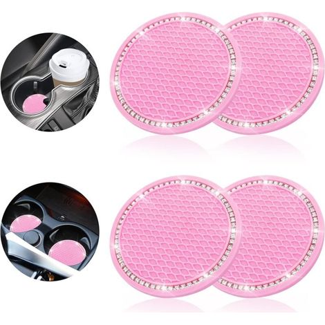 YMYNY 4 Pack Car Coasters, Non-Slip Silicone Rhinestone Cup Holder for Car Interior (Pink)