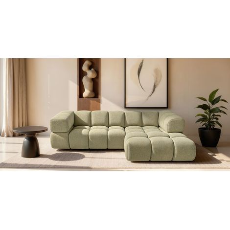 Ecksofa Designersofa BLANCHE in Stoff Puente Sand Ottomane Rechts