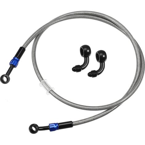 1 Set AN3 28 90 Degré Moto Frein Tuyau Ligne 120cm Ton Argenté (1/5)