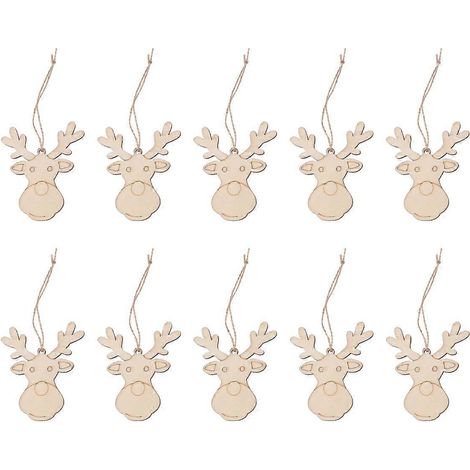 Lot de 10 pendentifs décoratifs en bois en forme de tête de renne, avec corde en chanvre, pour sapin, maison, jardin ou cour.-108.80.2cm (1/2)