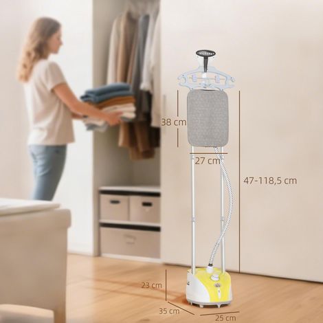 Fer à repasser vapeur vertical 1950 W, 2 L, 11 niveaux de température réglables et manche télescopique, jaune (1/5)