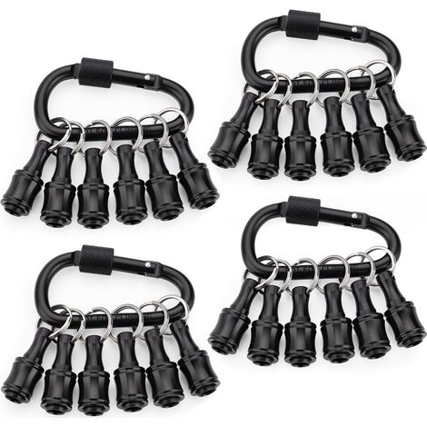 Portapuntas de destornillador hexagonal de 1/4 de pulgada fabricado en aleación de aluminio, extensión, adaptador para taladro y llavero portátil (4 x 6 piezas, negro con interior negro). (1/5)