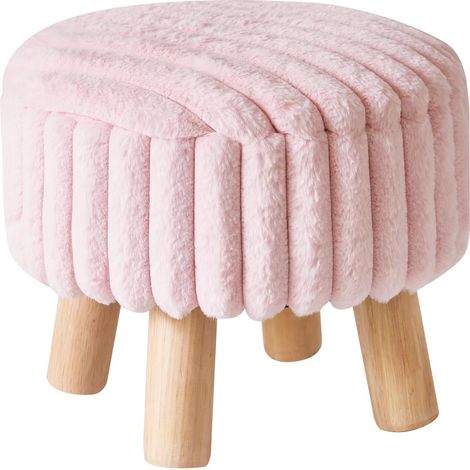 Repose-Pieds avec Rangement, Pouf Rond en Velours avec Pieds en Bois, Repose-Pieds, Siège D'appoint Rembourré, Petite Table, pour Entrée, Salon, Rose YD-JD153P (1/5)