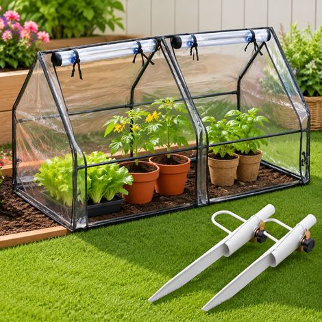 Set serra da giardino in PVC (2 pezzi) - Serra con accesso pedonale, 2 porte e picchetto per ombrellone (1/5)