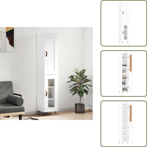 The Living Store Buffet haut Blanc 34,5x34x180 cm Bois d'ingénierie - Buffet Design Moderne - Meuble Rangement - Buffet Blanc - Buffet Cuisine - Buffet Salon (1/5)