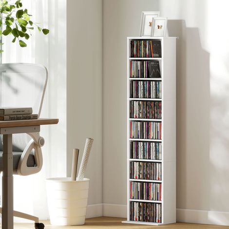 Étagère à CD à 6 étagères réglables, capacité de 260 CD/120 DVD, 33 x 24 x 140 cm, blanche (1/5)