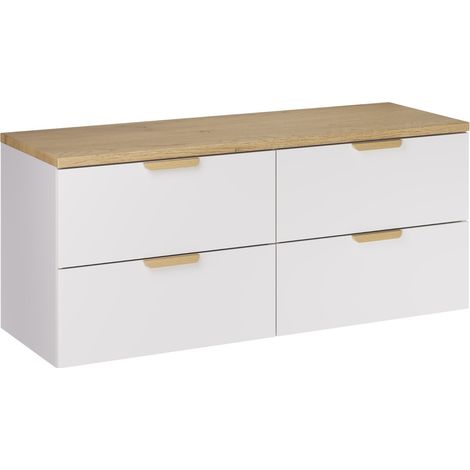 Meuble sous vasque suspendu avec plan en chêne ASTER blanc 120 cm (1/5)