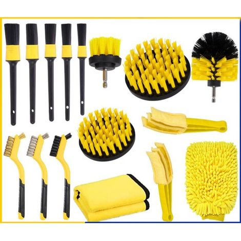 6 pièces Kit de nettoyage automobile intérieur et extérieur, brosses détaillées + gant de lavage + accessoires pour fentes de ventilation