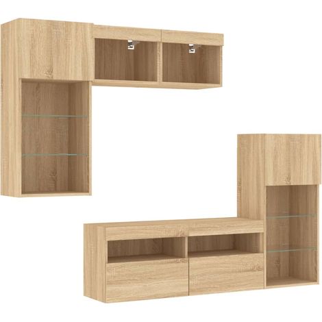 Mobile TV multimediale mensola TV credenza TV sala da pranzo soggiorno camera da letto con LED 5 pezzi legno ingegnerizzato rovere Sonoma marrone 020029416