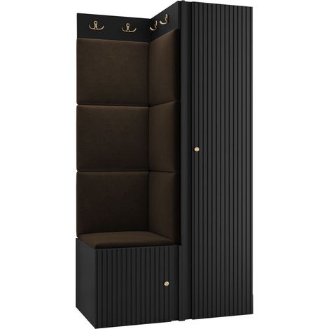 Meuble d'entrée Hartford 390, Manila 04, 186x82x46cm, MDF, Stratifié, Tissu, Murale, À poser