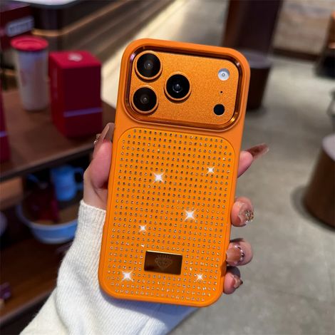 Coque de téléphone à strass pailletés (iPhone 15 Pro, orange) pour filles, compatible avec iPhone, protection antichoc