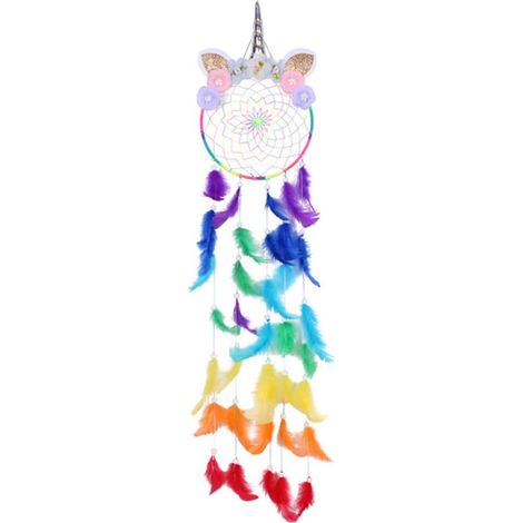 Attrape-rêves Licorne Décoratif Plumage Naturelles, Design Unique pour Chambre et Salon, à Suspendre Murale Élégante pour Décoration D'intérieur (1/5)