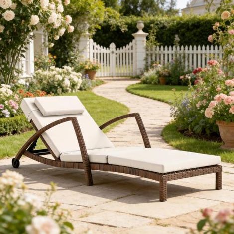 Lit de jour moderne pour terrasse, chaise longue à roulettes, transat d'extérieur, bain de soleil (uniquement avec 1 chaise longue) sur place (1/5)
