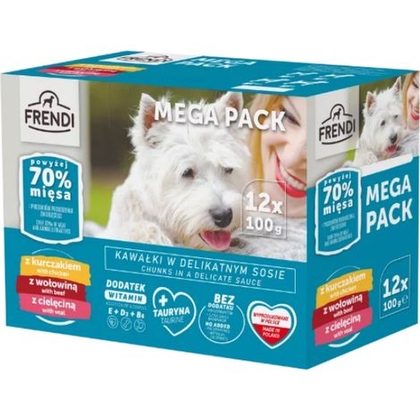 Sachets pour chien Frendi (poulet/bœuf/veau) 12x100g nourriture humide